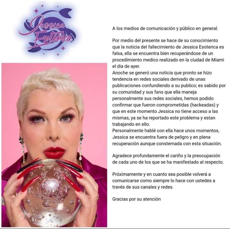 Jessica Esotérica desmiente su supuesta muerte