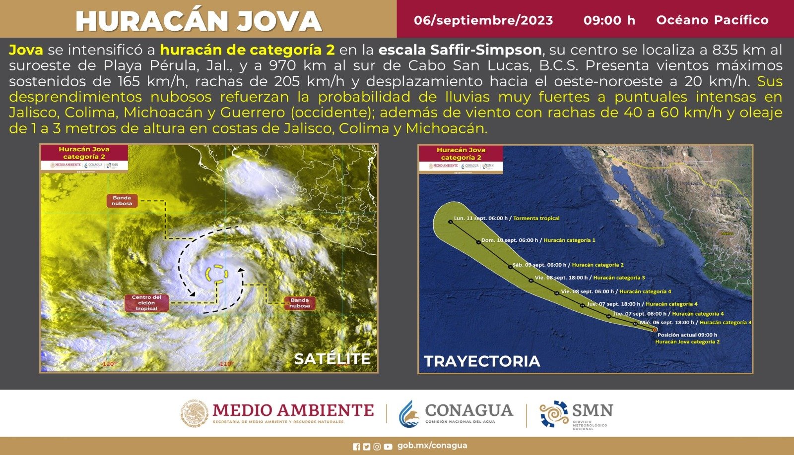 Jova se intensifica a huracán categoría 2