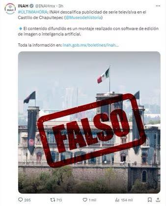INAH descalifica publicidad de serie televisiva en el Castillo de Chapultepec.
