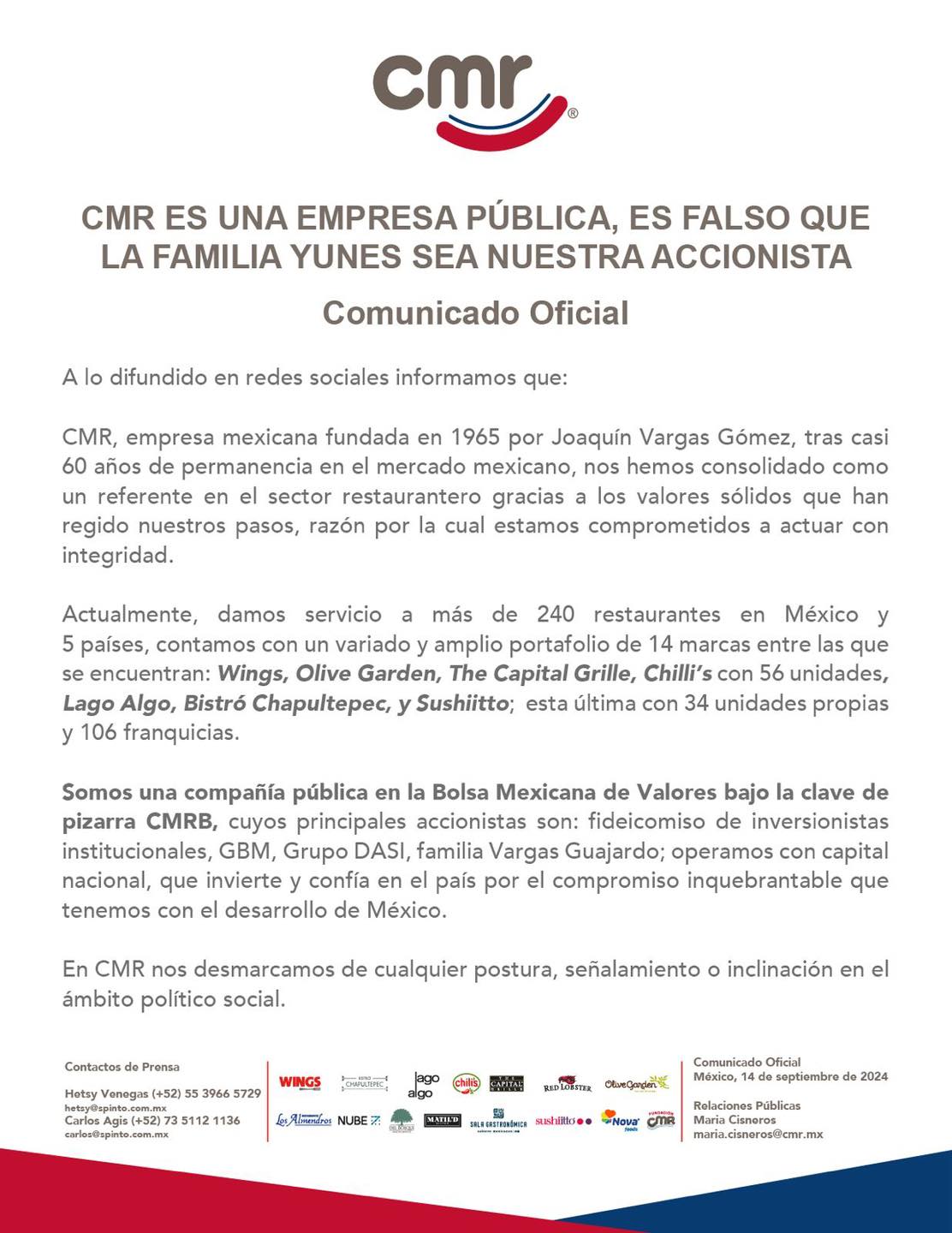 La familia Vargas emite comunicado y aclara rumores.