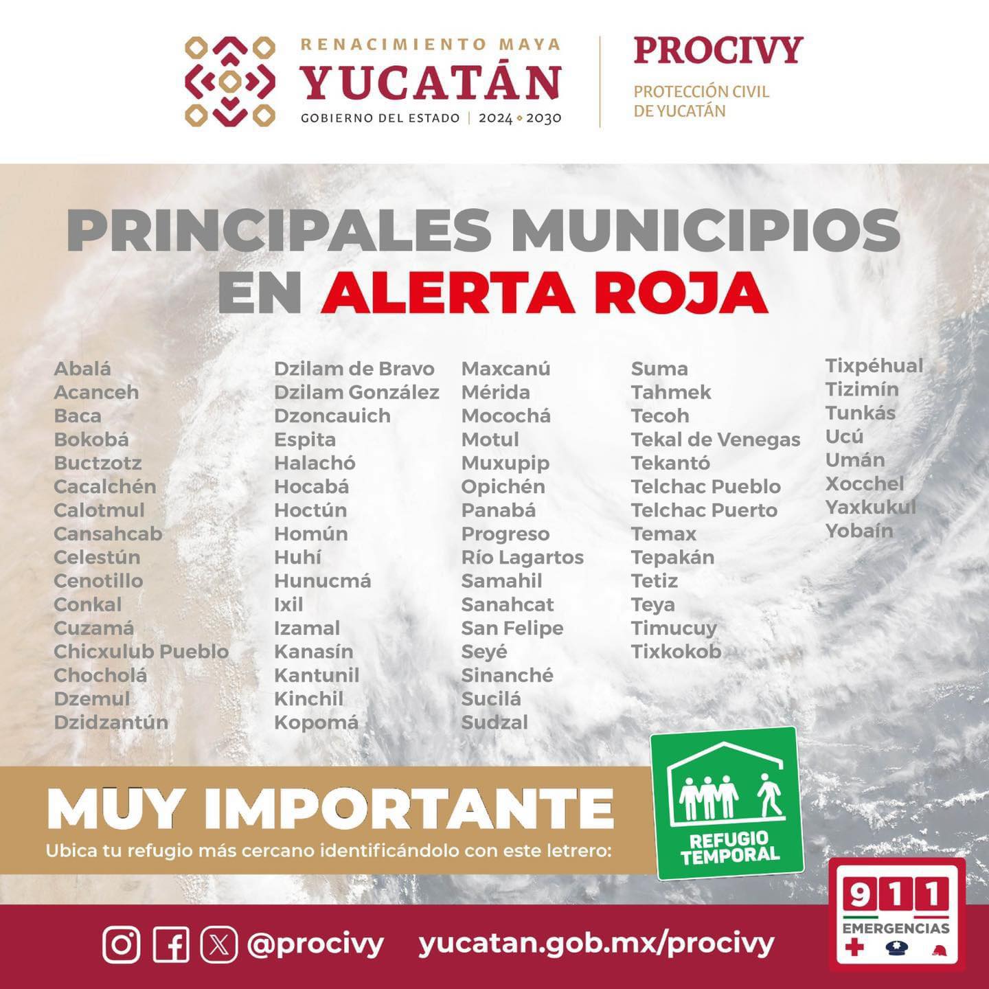 Municipios en Alerta Roja tras la llegada del Huracán Milton.