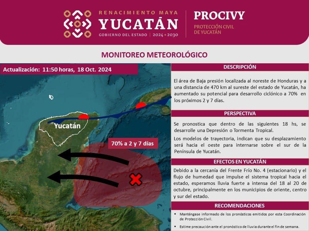 Aumenta a 70% desarrollo ciclónico en Yucatán