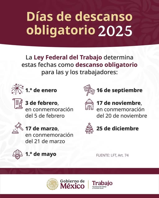 Días de descanso obligatorio 2025.
