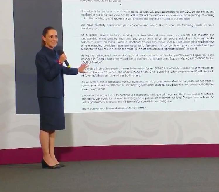 “Vamos a esperar la respuesta de Google y si no procederemos en tribunales»: Sheinbaum ante cambio de nombre al Golfo