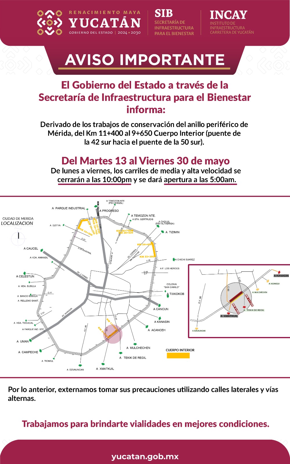 ¡Aviso importante para quienes transitan por el Periférico de Mérida!