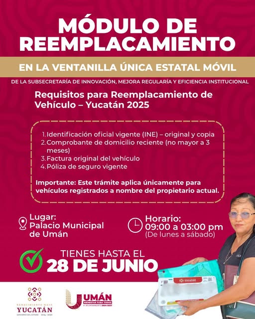 Reemplacamiento y trámites en Umán sin salir del municipio
