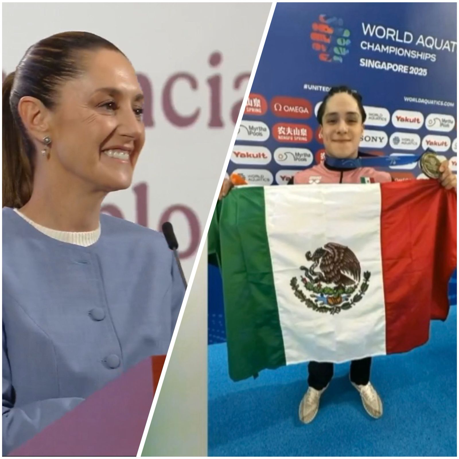 Sheinbaum, felicitó al clavadista Osmar Olvera por su triunfo en el Mundial de Deportes Acuáticos Singapur 2025