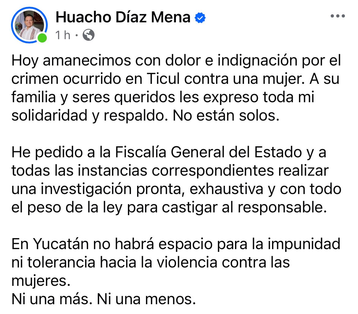 Díaz Mena, se manifestó respecto al lamentable hecho ocurrido en Ticul