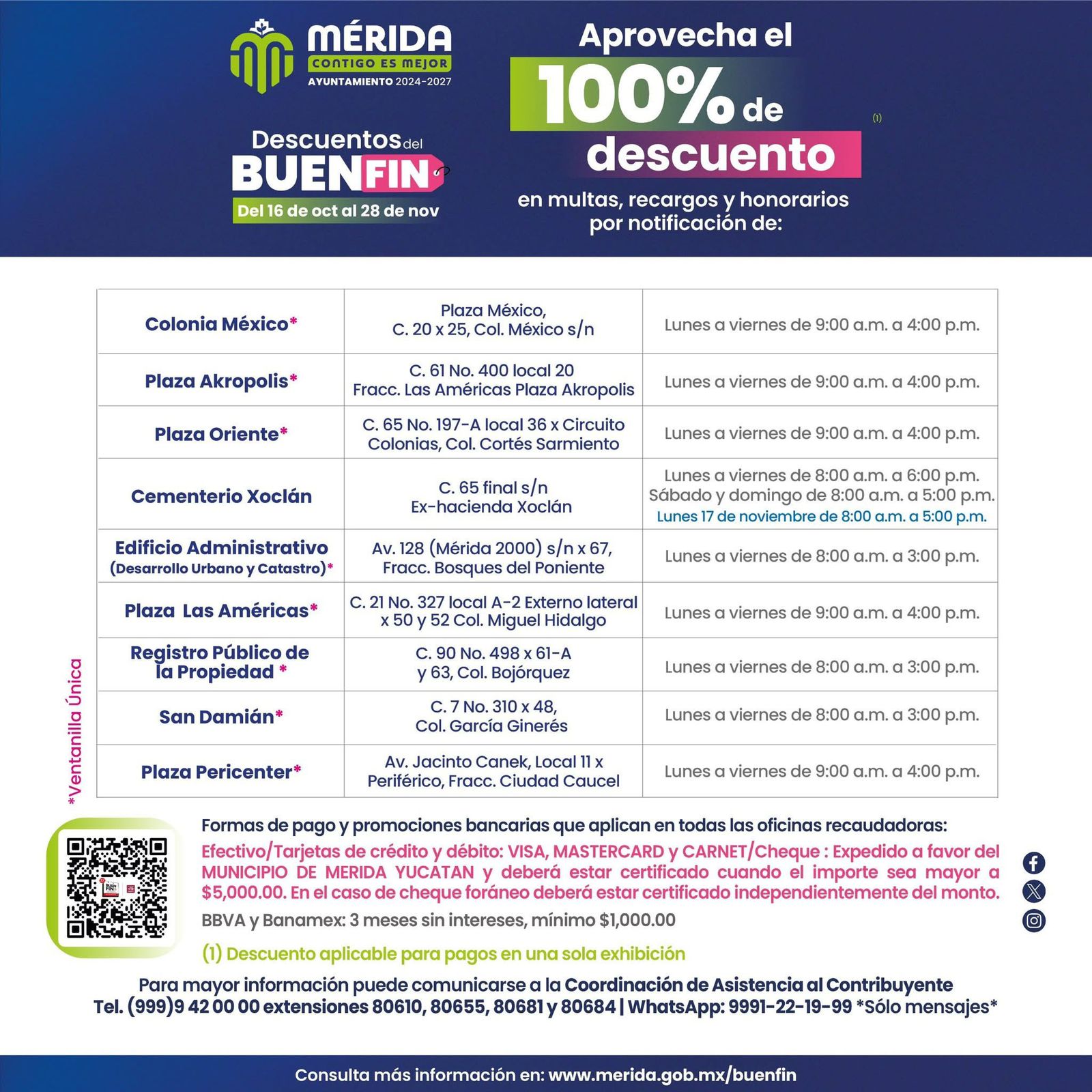 Ayuntamiento de Mérida tiene descuento del 100% en multas y recargos de impuestos y derechos municipales.