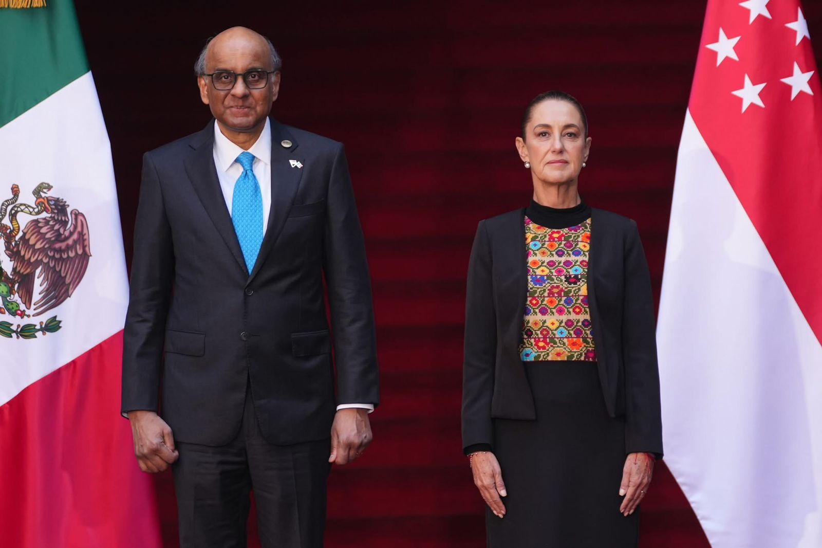 Sheinbaum recibió en Palacio Nacional a su homólogo de Singapur, Tharman Shanmugaratnam