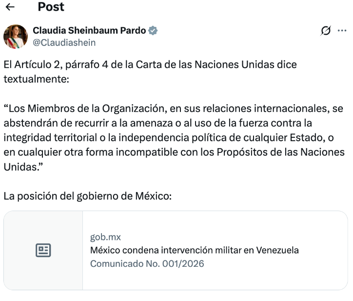 México Condena Intervención de EE.UU. en Venezuela