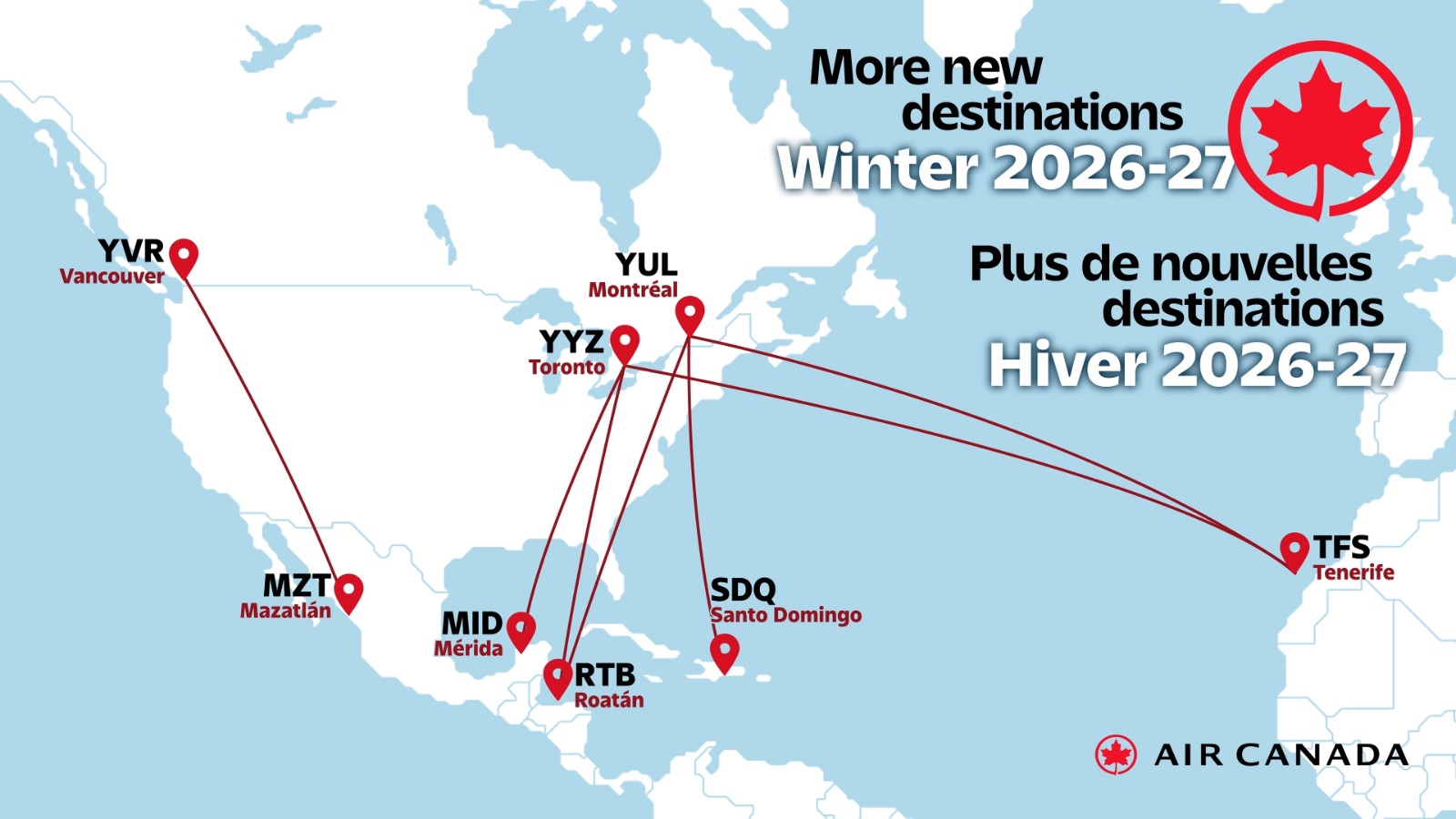Yucatán se conecta con Toronto: nueva ruta de Air Canada para invierno 2026-2027
