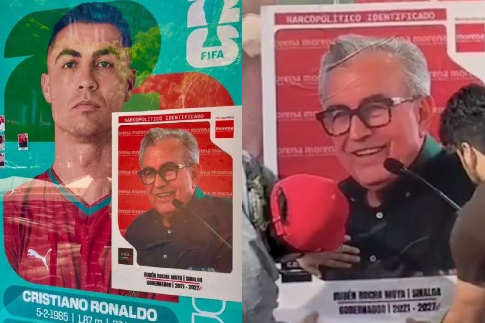 Usan estampas del Mundial 2026 en Reforma para exhibir a presuntos “narcopolíticos”
