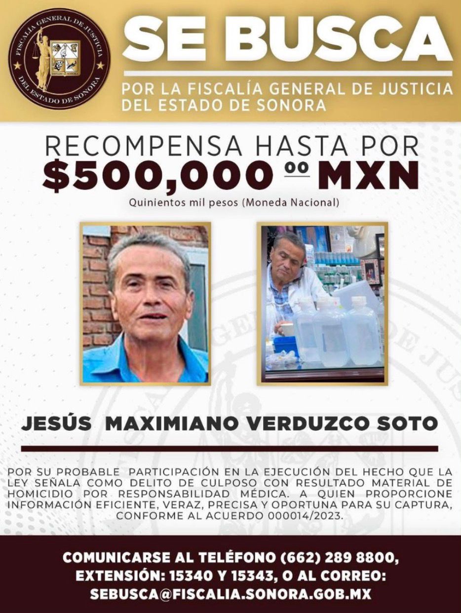 Fiscalía de Sonora ofrece recompensa por detención de médico ligado a muertes por “sueros vitaminados”