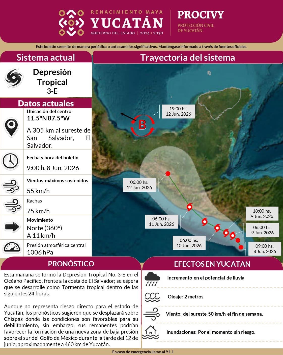 Temporada de ciclones tropicales 2026: aviso sobre Depresión Tropical No. 3-E